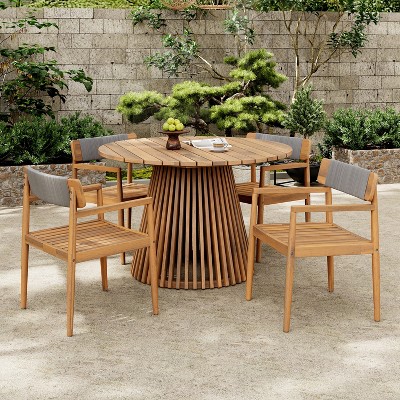 Christopher Knight Home Sett Rustic 5 Piece Patio Acacia Wood Dining Set