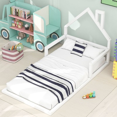 Platform Bed Modern with House-Shaped Headboard for Kids Bedroom Twin - 3irtyhousy