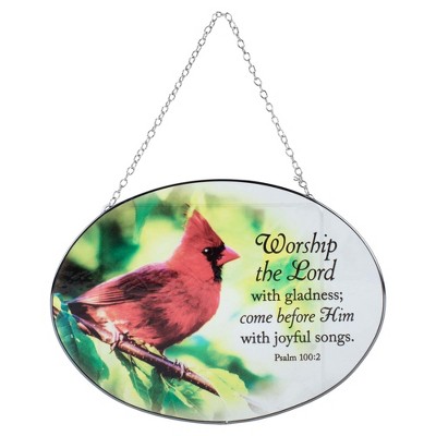 Dicksons Worship Red, Yellow, and Green 6.5 x 9 Inch Glass Sun Catcher with Suction Cup