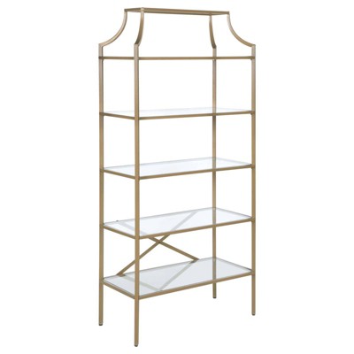 Coaster 70" Serena Modern 5 Tier Tempered Glass Shelves Bookcase Matte Gold