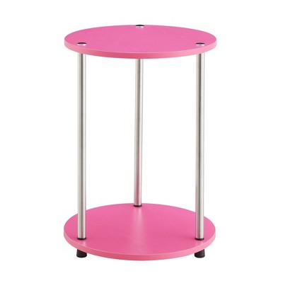 Breighton Home Designs2Go No Tools 2 Tier Round End Table in Pink/Chrome