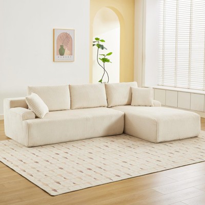 Corduroy Couch, 106" Modular Sectional Sofa, Cloud Sectional Couch with L-Shape Chaise, Sponge Sofafor Living Room Bedroom,Left/Right-Facing