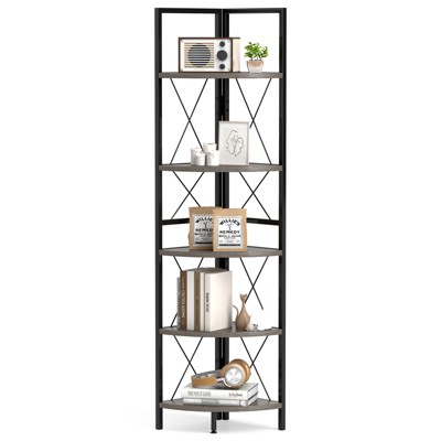 Tangkula 5-tier Corner Display Rack Corner Ladder Bookshelf w/ Sturdy Metal Frame
