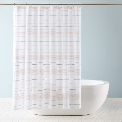 TOWN & COUNTRY EVERYDAY Solana Textured Woven Stripe Cotton-Rich Breathable Fabric Shower Curtain with Reinforced Buttonhole Top Hem