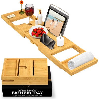 Bathtub Tray for Tub - Adjustable Bamboo Bath Tray for Tub - Collapsible Bathtub Caddy Bath Tub Tray Wood - Bath Accessories - Unique for Mom