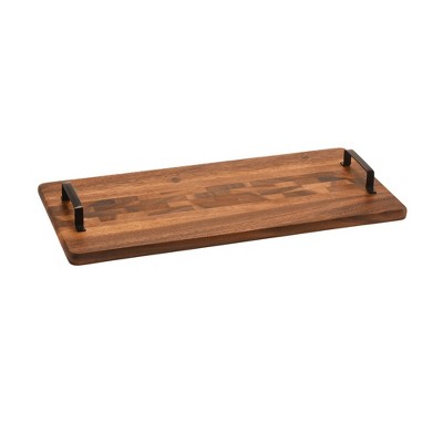 Kalmar Home Acacia Wood Tray w/ Metal Handles - Rect