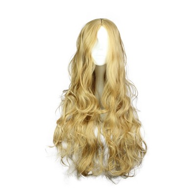 Unique Bargains Women's Curly Wigs Lady 31" Gold Tone with Wig Cap