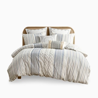Gulches Imani 3 Piece Multicolor Blue Cotton Chenille Duvet Cover King Set with Global Inspired Aztec Print