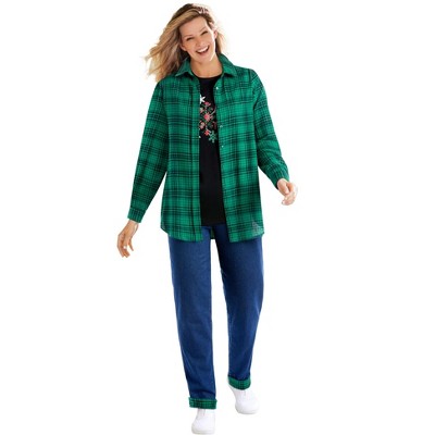 Woman Within Two-Piece Flannel Shirt And Tee
