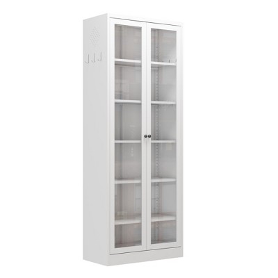 Dexmalle White Metal Kitchen Pantry Cabinet with Adjustable Shelves
