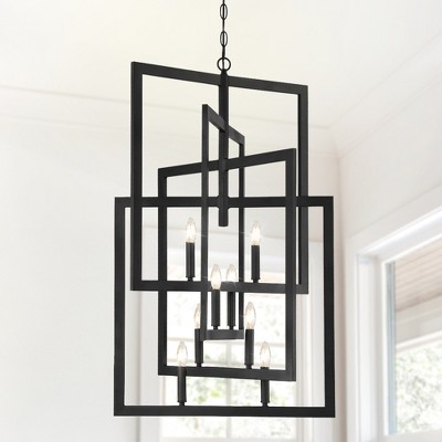 Modern Pendant Light Fixtures,Vintage 8-Light Farmhouse Chandeliers,Rectangle Hanging Island Light High Ceilings for Staircase, Hallway,Foyer