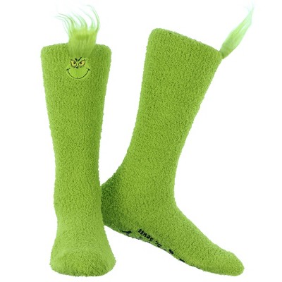 Dr. Seuss Women's The Grinch Always Naughty Cozy Fuzzy Anti-Slip Grip Knee-High Slipper Socks 1 Pair (OSFM) Green