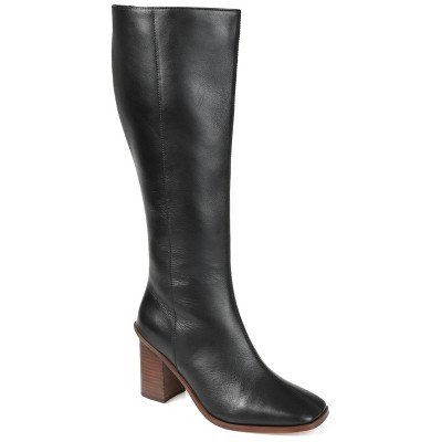 Journee Signature Women's Genuine Leather Tamori Square Toe Inside Zip Knee High Boots