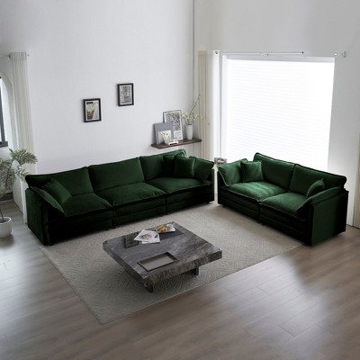 Sofa Set of 2 Chenille Couch 5 Seater Modern Sofa Set for Living Room Beige Chenille