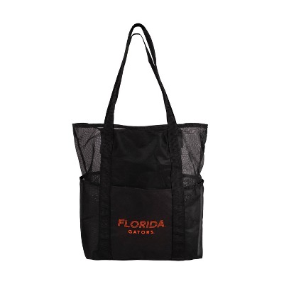 NCAA Florida Gators Black Mesh Tote: Sports Pattern, Polyester, Shoulder Strap
