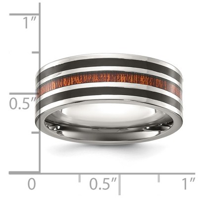 Chisel Titanium Polished with Black Resin and Wood Inlay 8mm Band Ring