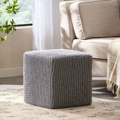 Square Pouf Footstool Ottoman, Knit Bean Bag Floor Chair, Small Furniture, Cotton Handmade Knitted Footstool For Living Room, Bedroom, Kids Room