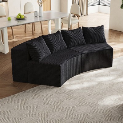 Curved Corduroy Modular Sectional Sofa, Symmetrical Semi-Circular Couch with 4 Pillows, Foam-Filled No Assembly Sofa for Living Room, Office, Bedroom