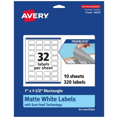 Avery TrueBlock Matte White Paper Labels,  1" x 1-1/2" Rectangle