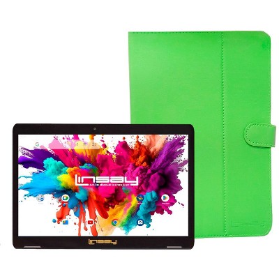 LINSAY 10.1" Octa Core 128GB Storage Android 15 Tablet with Green Leather Case