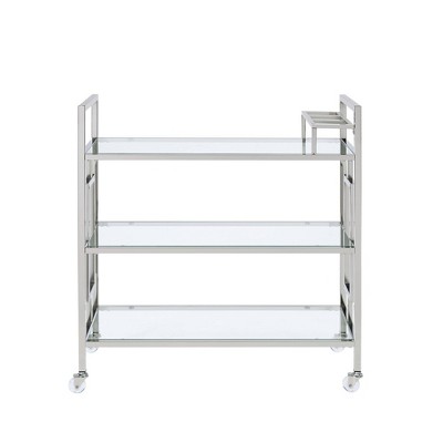 Harper Serving Bar Cart Chrome - Picket House Furnishings: Modern Glam, Tempered Shelves, Wheeled