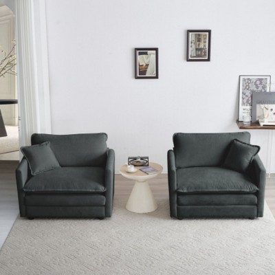 Modern Pair of Plush Chenille Lounge Chairs with Removable Cushions