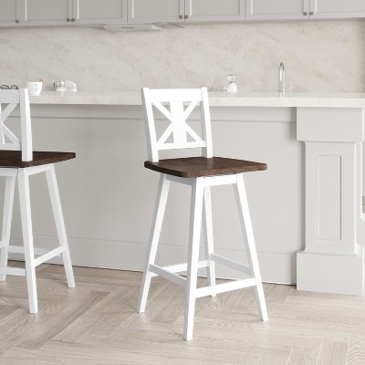 Emma and Oliver Wooden Modern Farmhouse Swivel Dining Stool with Decorative Carved Back