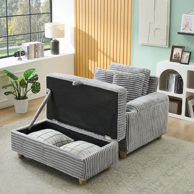 VASIP Green Corduroy Single Sofa with 1 Pillow and 2 Throw Pillows,  Footstool Convertible Storage Space ,for Small Space,Bedroom,Living Room