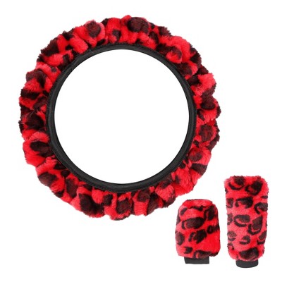 Unique Bargains Elastic Leopard Pattern Car Steering Wheel Cover with Handbrake Cover Gear Shift Cover Set Universal
