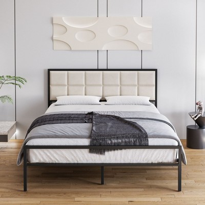 Bed frame,with artificial leather headboard,metal platform bed frame,large storage space under the bed,for bedroom apartment