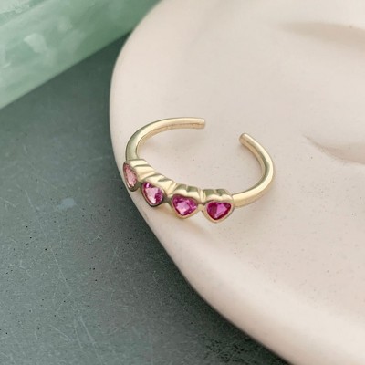 Pink Crystal Hearts Ring in Gold, Rose Gold, Silver - Honeycat