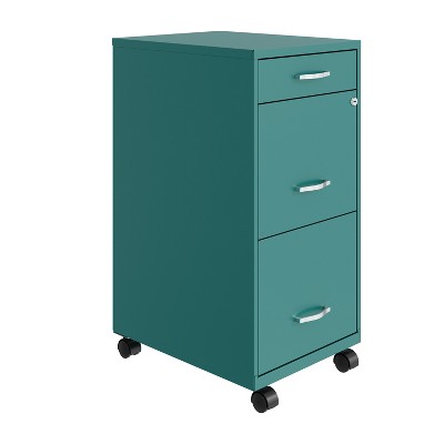 Space Solutions 18" Deep 3 Drawer Mobile Letter Width Vertical File Cabinet Teal