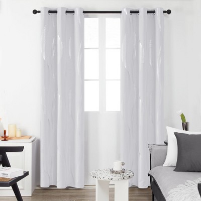 Deconovo 2 Panels Silver Printed Blackout Curtains with Wave, 6 Grommets for Bedroom