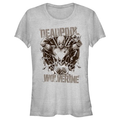 Junior's Marvel: Deadpool & Wolverine Grayscale Team T-Shirt