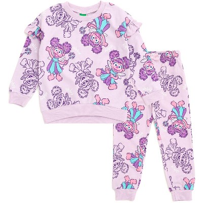 Sesame Street Abby Cadabby Toddler Girls French Terry Sweatshirt and Jogger Pants Outfit Set Purple 5T