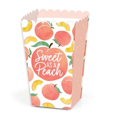 Big Dot of Happiness Sweet as a Peach - Fruit Themed Baby Shower or Birthday Party Favor Popcorn Treat Boxes - Set of 12