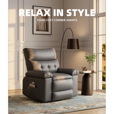 Oversized Wide Recliner Chair - 360° Rocker Swivel Recliner, PU Leather Large Manual Recliner, with 1.5X Sponge Filling and Easy Recline Mechanism