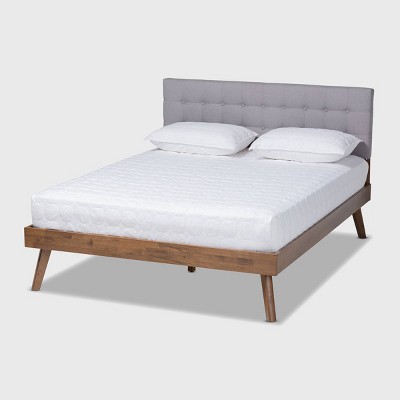 Devan Fabric Upholstered Walnut Finished Platform Bed - Baxton Studio