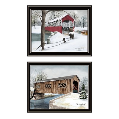 2- Piece Vignette Winter Covered Bridges Black Framed Wall Art for Living Room, Bedroom Wall Art Print for Home Decor by Billy Jacobs