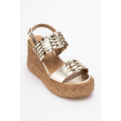 Olien - Gold Leather Platform Espadrilles (Women) | Forever & Always Shoes