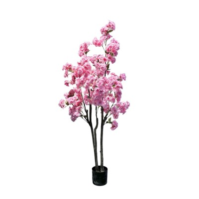 Cherry Blossom Artificial Tree – Fake Flower Tree for Indoor Use, Available in 59in (150cm) & 71in (180cm), Single & Double Pole Designs