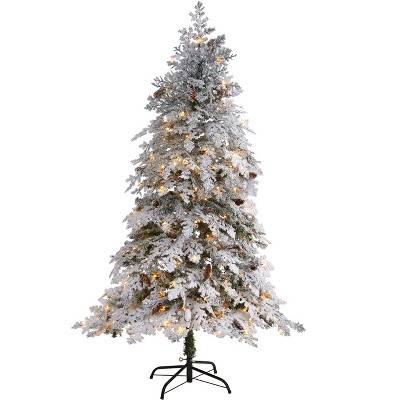 Nearly Natural 6-ft Flocked Montana Down Swept Spruce Artificial Christmas Tree with 250 Clear LED Lights