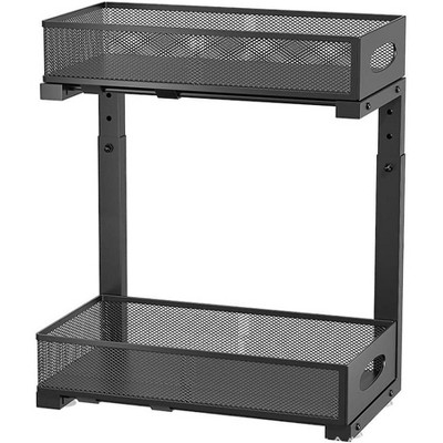 Acekool 2-Tier Under Sink Pull-Out Organizer with Adjustable Height – Kitchen & Bathroom Cabinet Storage with Mesh Baskets