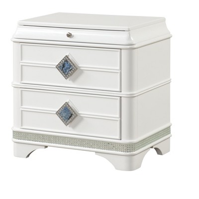 Laguna Modern Style 2-Drawer Night stand Made with Wood, Hidden Jewelry Drawer and Crystal Accents in White same as G150108982 (NJ inventory)