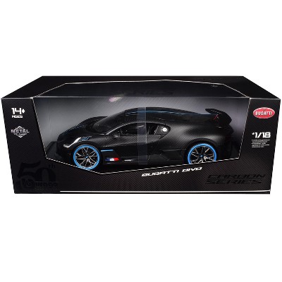 Bugatti Divo Carbon Fiber with Blue Accents "Carbon Series - Bburago 50th Anniversary" 1/18 Diecast Model Car by Bburago