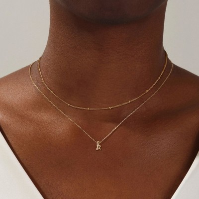 Turandoss 2PCS Gold Initial Necklaces for Women Girls, Dainty Layered Pendant Necklace, Gold Jewelry for Women, Birthday Gifts for Girls 8-18