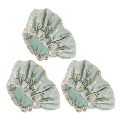 Unique Bargains Gold Butterfly Shower Cap Green 3 Pcs