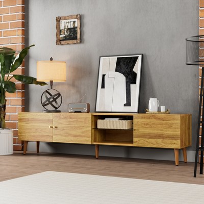 70 Inch Mid Century Modern TV Stand with Cabinets, Wood Media Console Entertainment Center with Storage for Living Room, Bedroom
