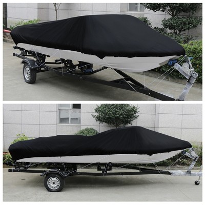 Unique Bargains 210D Trailerable Boat Cover Waterproof Fishing Ski Bass Speedboat V-shape Black