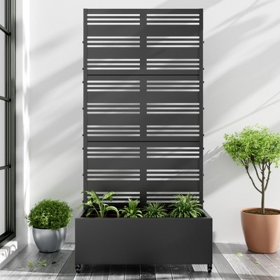 Iron Art Black Planter Box With Climbing Frame (Harold One Wide And Two Narrow Style B Louvered Shutter) 183*90*40cm